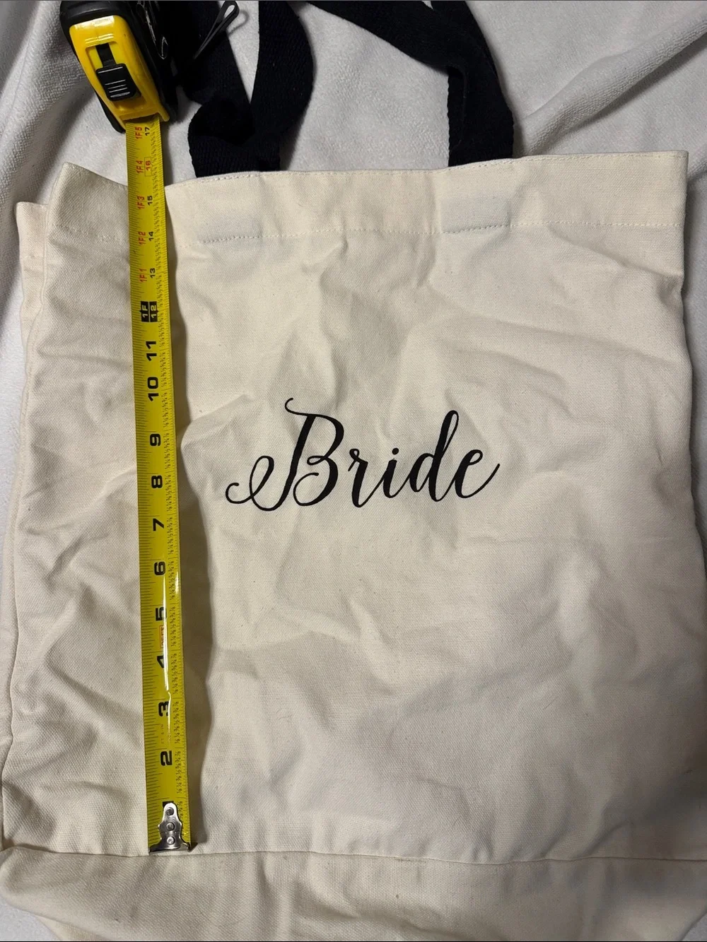 Bride Canvas Tote Bag in Cream with Black Handles